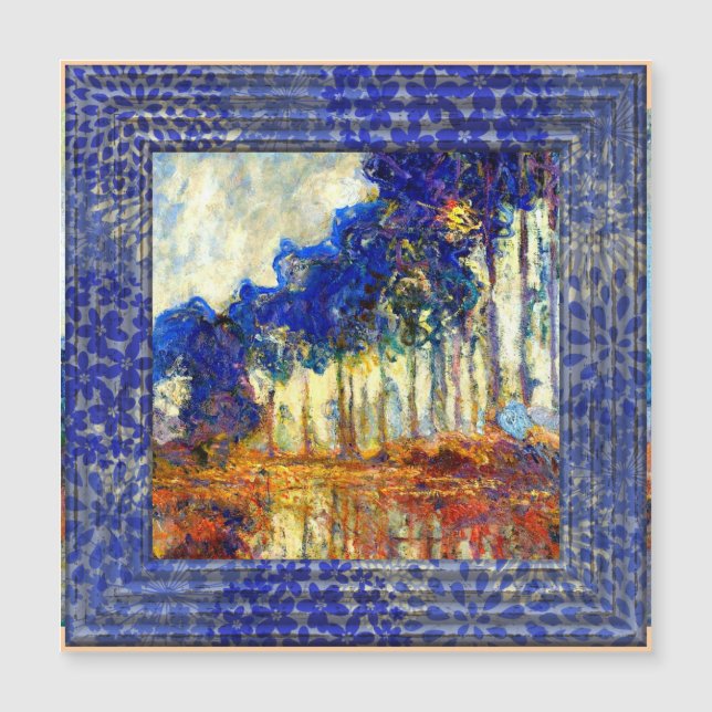 Monet, The Poplars in Autumn blue frame  (Front)