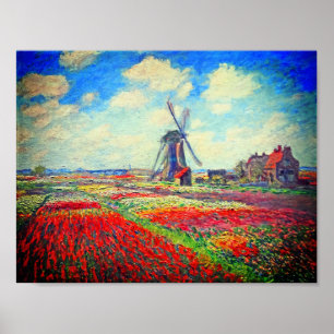 Monet Tulip Fields Windmill Poster