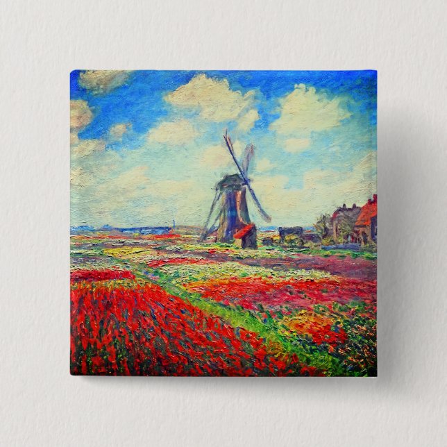 Monet Tulips Windmill 15 Cm Square Badge (Front)
