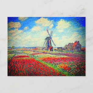 Monet Tulips Windmill Announcement Postcard
