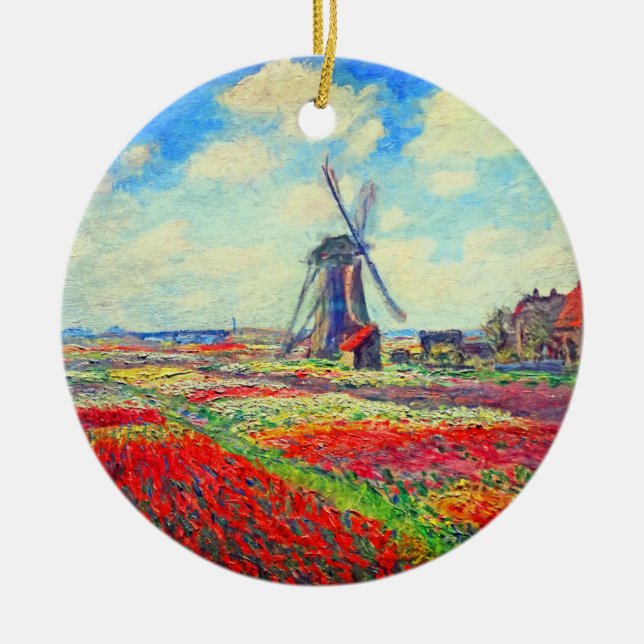 Monet Tulips Windmill Ceramic Tree Decoration (Front)