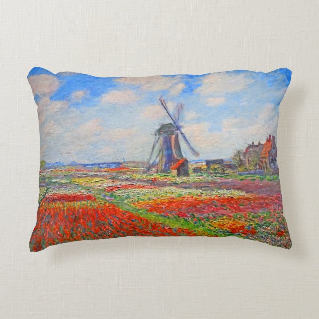 Monet Tulips Windmill Decorative Cushion (Front)