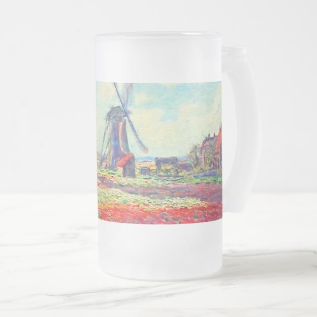 Monet Tulips Windmill Frosted Glass Beer Mug (Front Right)