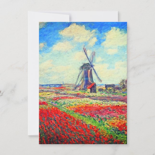 Monet Tulips Windmill Invitation (Front)