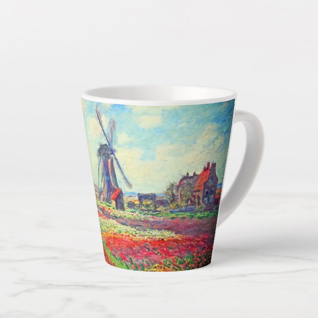 Monet Tulips Windmill Latte Mug (Right Angle)
