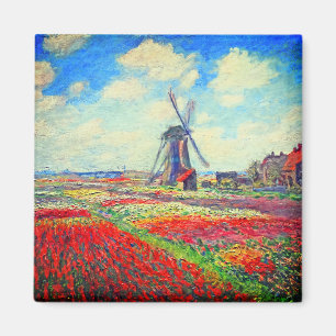 Monet Tulips Windmill Magnet