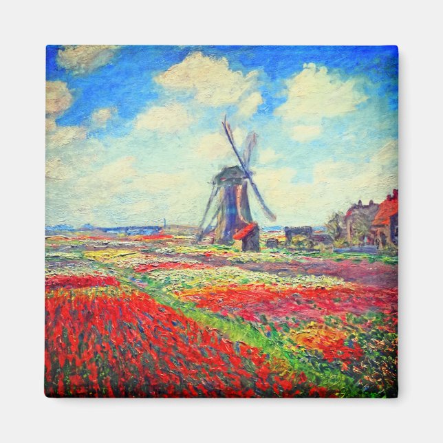 Monet Tulips Windmill Magnet (Front)