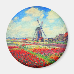 Monet Tulips Windmill Magnet