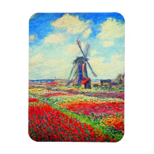 Monet Tulips Windmill Magnet