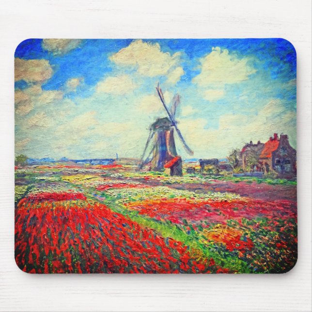Monet Tulips Windmill Mouse Mat (Front)