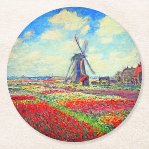Monet Tulips Windmill Round Paper Coaster