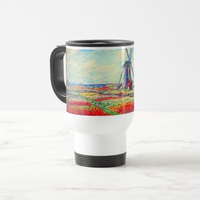 Monet Tulips Windmill Travel Mug (Front Left)
