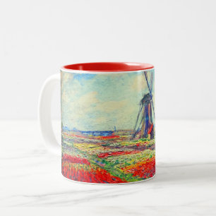 Monet Tulips Windmill Two-Tone Coffee Mug