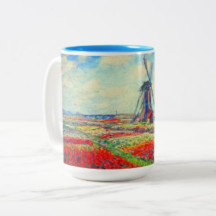 Monet Tulips Windmill Two-Tone Coffee Mug