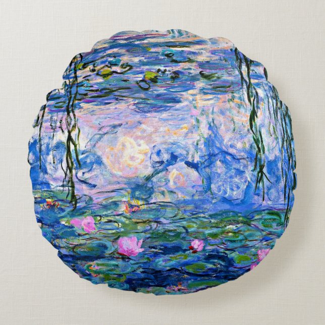 Monet: Water Lilies 1919, famous painting Round Cushion (Front)