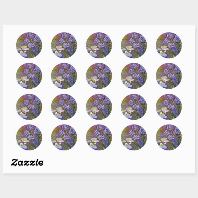 Monet - Water Lilies and Agapanthus Classic Round Sticker (Sheet)