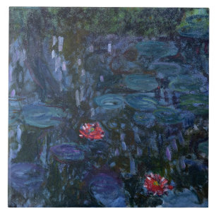 Monet Water Lilies and Reflections of a Willow Tile