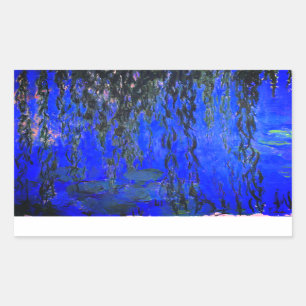 Monet Water Lilies and Weeping Willow Branches Rectangular Sticker
