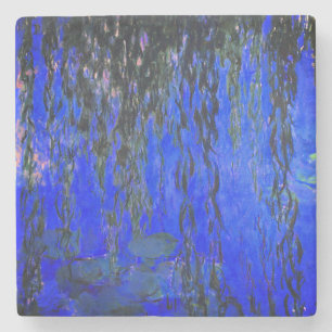 Monet Water Lilies and Weeping Willow Branches Stone Coaster