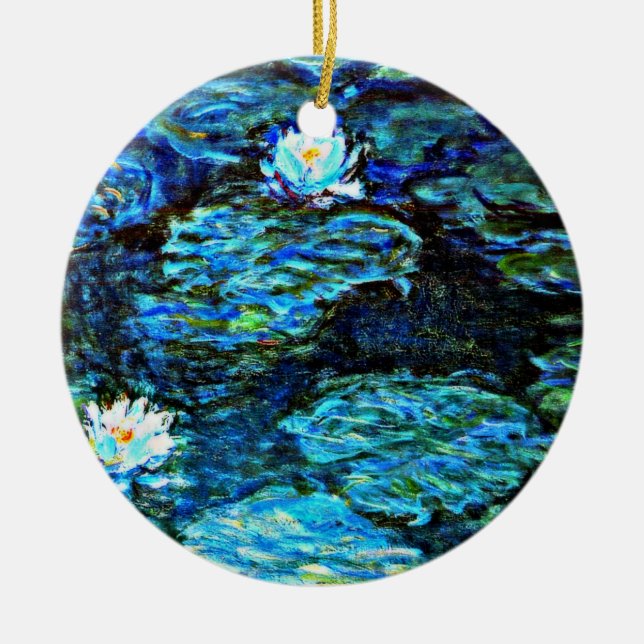 Monet - Water Lilies, Blue Ceramic Tree Decoration (Front)