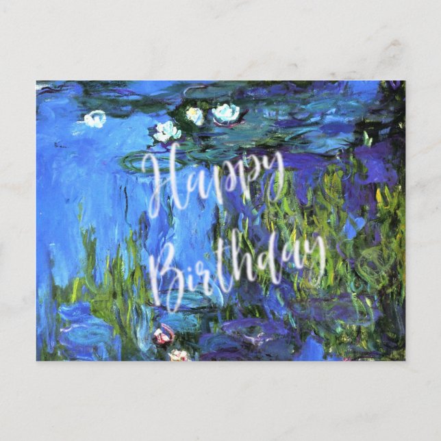 Monet - Water-Lilies, blue indigo, birthday wishes Postcard (Front)