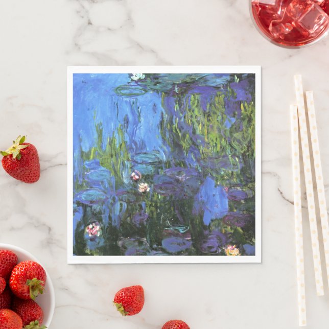 Monet - Water Lilies, Blue Indigo, Napkin (Insitu)