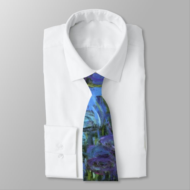 Monet - Water Lilies, Blue Indigo Tie (Tied)