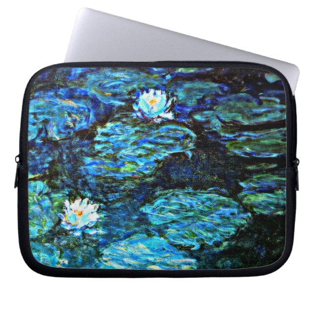 Monet - Water Lilies, Blue, Laptop Sleeve (Front)