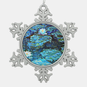 Monet - Water Lilies (Blue) Snowflake Pewter Christmas Ornament