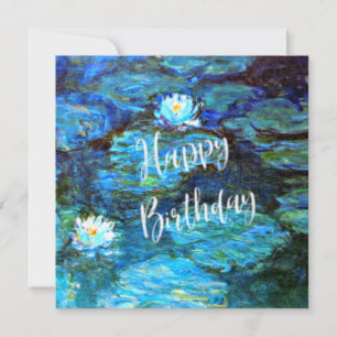 Monet - Water Lilies (blue) with Birthday Wishes Card