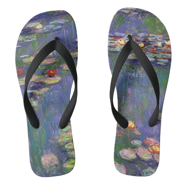 Monet Water Lilies Masterpiece Painting Flip Flops (Footbed)