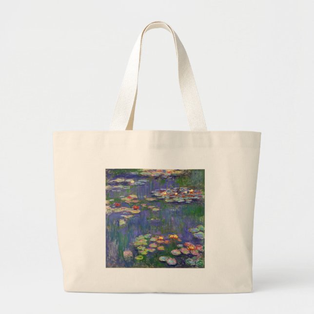 Monet Water Lilies Masterpiece Painting Large Tote Bag (Front)
