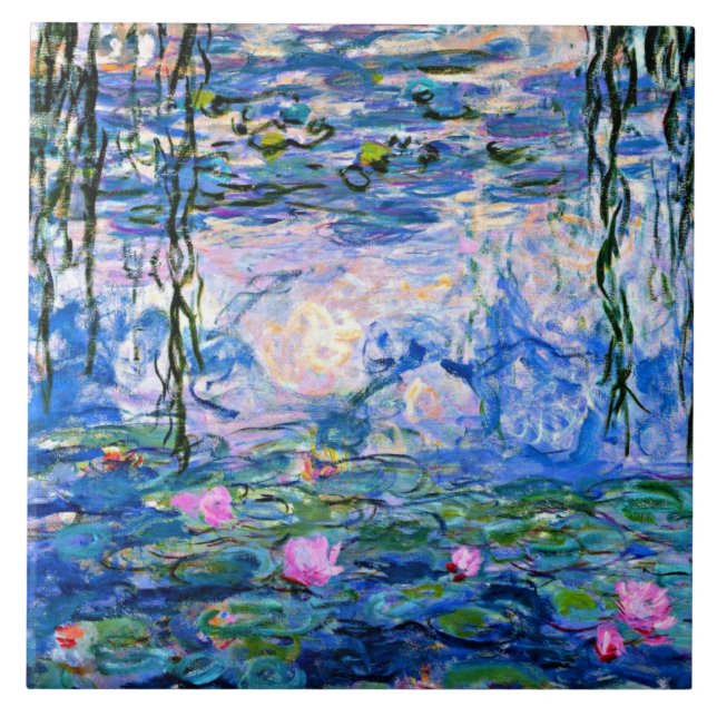 Monet - Water Lilies (pink) 1919 famous painting Tile (Front)