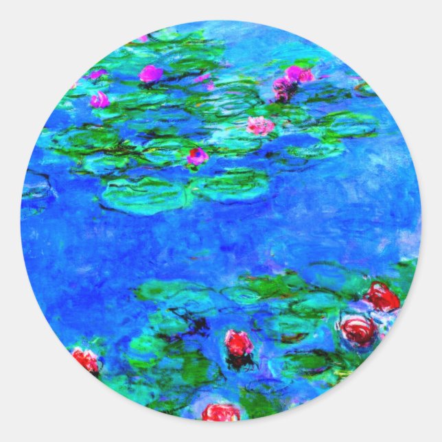 Monet: Water Lilies Red artwork Classic Round Sticker (Front)