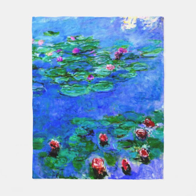 Monet - Water Lilies (red) Fleece Blanket (Front)