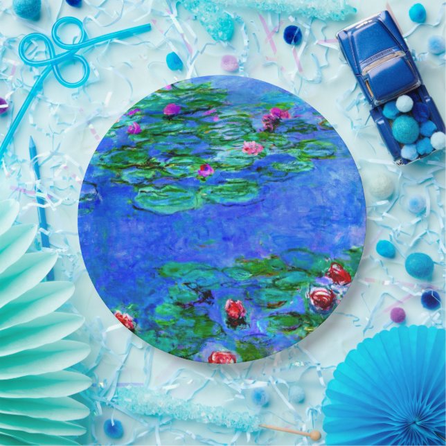Monet - Water Lilies (red) Paper Plate (Party)