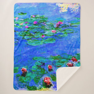 Monet - Water Lilies (red) Sherpa Blanket
