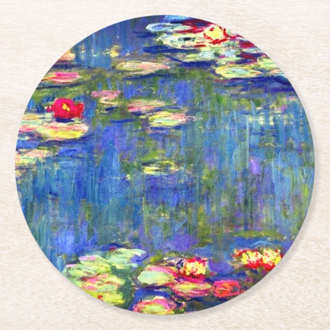 Monet Water Lilies  Round Paper Coaster (Front)