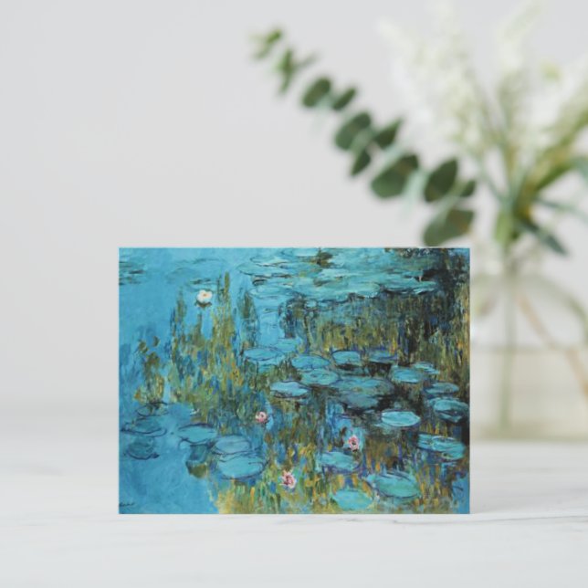 Monet - Water Lilies, Turquoise, Postcard (Standing Front)