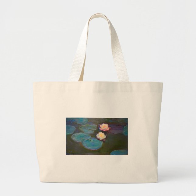 Monet Water Lily Lilies Pond Waterlilies Painting Large Tote Bag (Front)