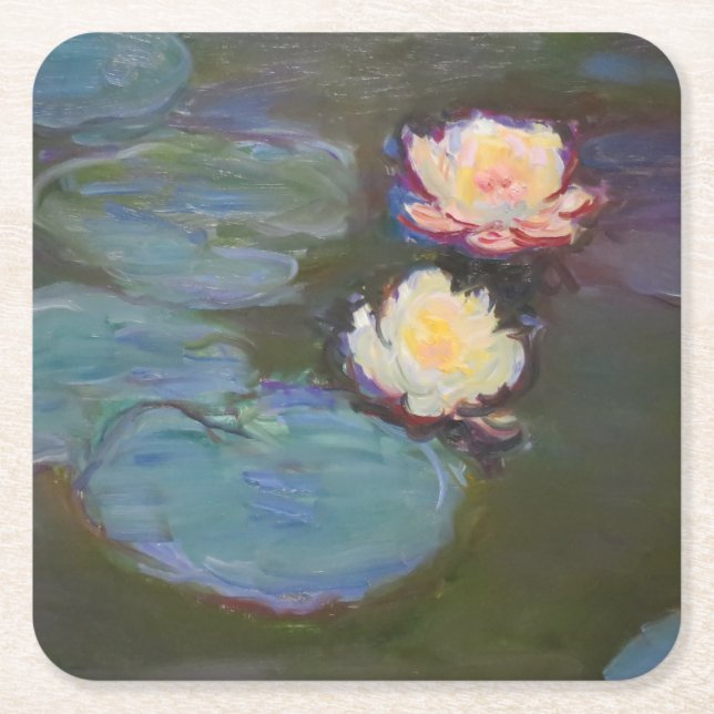 Monet Water Lily Lilies Pond Waterlilies Painting Square Paper Coaster (Front)