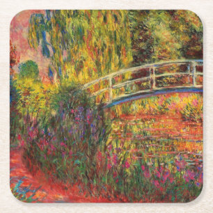 Monet Water Lily Pond and Water Irises Square Paper Coaster