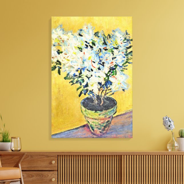 Monet - White Azaleas in a Pot,  Canvas Print (Insitu(LivingRoom))