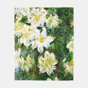 Monet - White Clematis, famous floral painting Fleece Blanket
