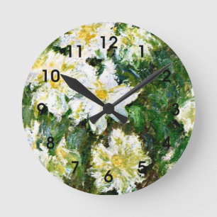 Monet - White Clematis, famous floral painting Round Clock