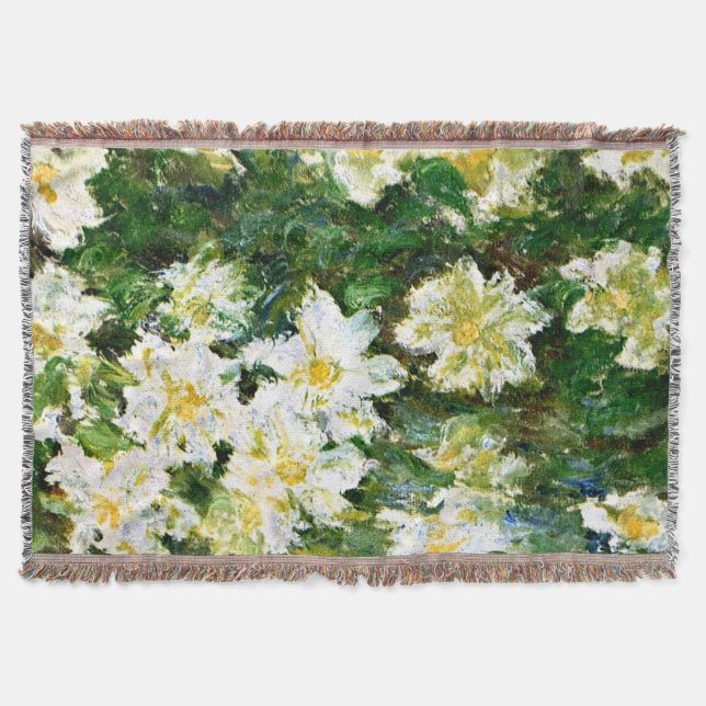 Monet - White Clematis, famous floral painting Throw Blanket (Front)