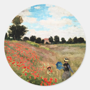 Monet - Wild Poppies near Argenteuil, Classic Round Sticker