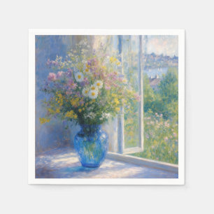 Monet Wildflower Bouquet in Blue Vase Napkin