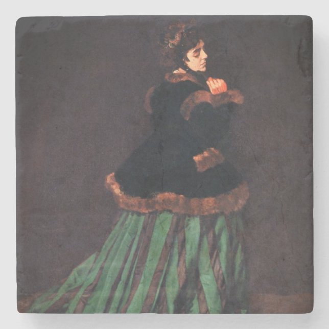 Monet Woman in Green Dress Stone Coaster (Front)