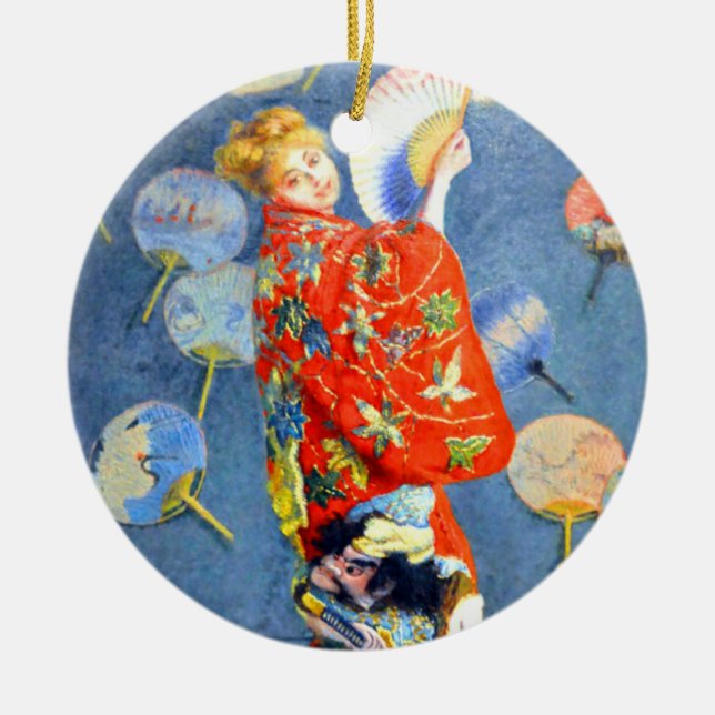 Monet Woman in Japanese Costume Ceramic Tree Decoration (Front)